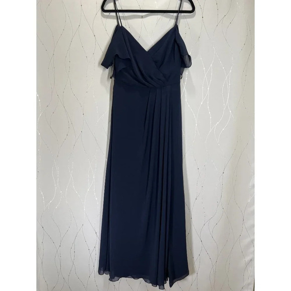 WATTERS Navy Blue Aldridge Chiffon Formal Gown $285 - Picture 6 of 9